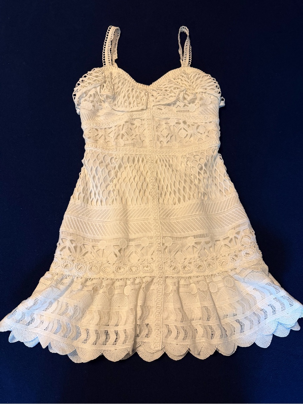 Cream Lace Fit-and-Flare Mini Dress